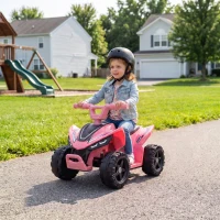 Qaba Kids ATV, 6V Battery Powered Kids Quad with 4 Wheeler, Handlebar Button Control, Max 1.2MPH, Max 55lbs Load, Light Pink(m-8)