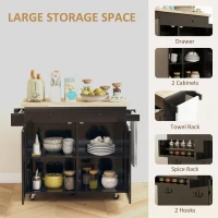 HOMCOM Farmhouse Rolling Island with Wheels for Kitchen, Wood Breakfast Bar Kitchen Island on Rollers, Drawer and Doors, Black(m-4)