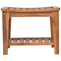 HOMCOM Acacia Wood Shower Bench Seat with Towel Shelf, 2-Tier Bathroom Spa Bathing Stool(m-11)