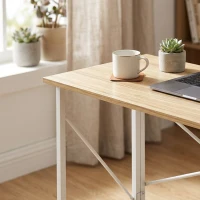 HOMCOM 31.5" Home Office Desk, Folding Desk with Wheels for Small Space, Easy Assemblyfor Home Office, Natural Wood Finish(m-10)