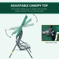 Outsunny 3-Person Porch Swing with Canopy, Patio Swing Chair, Outdoor Canopy Swing Bench with Adjustable Shade, Cushion and Steel Frame, Green(m-5)