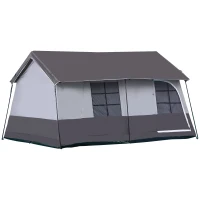 Outsunny Large Camping Tent with 10 Person Floorspace, Rain Cover & Breathable Mesh Roof, Cabin Tent 8 Person Size, Big Family Tent Camping Accessory, Gray(m-11)