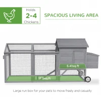 PawHut 96.5" Chicken Coop Wooden Hen House Poultry Cage Pen Portable with Wheels and Nesting Box, Chicken Cage for Backyard Outdoor, Gray(m-4)