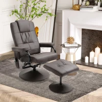 HOMCOM Massaging Faux Leather Recliner Chair and Ottoman Set, Swivel Vibration Massage Lounge Chair with Remote Control for Living Room, Bedroom, or Office, Brown(m-2)