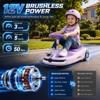 Qaba 12V Electric Wiggle Car with Convertible Steering Wheel Pull Handle, 2 Speed, Music, Lights for 3-5 Years, Purple(m-4)