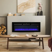HOMCOM 50" 1500W Recessed and Wall Mounted Electric Fireplace Inserts with Remote, Adjustable Flame Color and Brightness, Cryolite-Effect Rocks, Black(m-2)