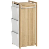 HOMCOM Bamboo Laundry Hamper with Removable Drawstring Bag and Side Storage Pockets, 20 Gal, Natural(m-2)