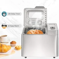 HOMCOM 2LB Bread Maker, Stainless Steel Bread Machine with 25 Programmable Settings, 3 Shade Crust Options, LCD Display, Gluten Free, Silver(m-12)