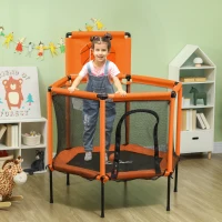 Qaba 48" Kids Trampoline  with Safety Enclosure Net, Basketball Hoop for Ages 3-6, Gifts for Boys & Girls, Orange(m-2)