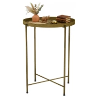 HOMCOM Coffee Table for Living Room, 18" Round Center Table with Hammered Tray Top and Metal Frame for Bedroom, Gold(m-9)