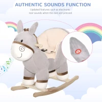 Qaba Kids Rocking Chair, Plush Ride On Rocking Horse Donkey with Sound, Wood Base Seat, Safety Belt, Baby Toddler Rocker Toy for 18 - 36 Months, Gray(m-6)