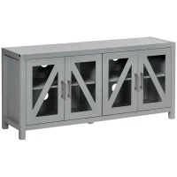 HOMCOM TV Cabinet Stand for TVs up to 58", Entertainment Center with Adjustable Shelves, 4 Glass Doors and 4 Cable Holes, Gray(m-1)
