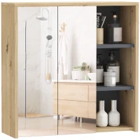 HOMCOM Wall Mount Medicine Cabinet with Mirror, Bathroom Cabinet Storage Organizer with 2 Doors, Cupboards and Shelves, Natural(m-9)