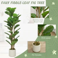 HOMCOM 4FT Artificial Fiddle Leaf Fig Tree Set of 2, Fake Potted Tree with Solid Wood Trunks for Indoor Decor, Green(m-4)