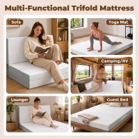 HOMCOM Foldable Mattress Queen Size, 6 Inch Tri Fold Memory Foam Mattress with Washable Cover & Non-Slip Bottom, 60" x 80" x6"(m-7)