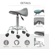 HOMCOM PU Leather Adjustable Stool, Rolling Saddle Stool with Wheels for Massage, Spa, Clinic, Beauty and Tattoo, Gray(m-5)