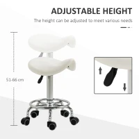 HOMCOM PU Leather Adjustable Stool, Rolling Saddle Stool with Wheels for Massage, Spa, Clinic, Beauty and Tattoo, White(m-4)