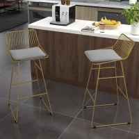 HOMCOM Modern Bar Stools Set of 2, Metal Wire Bar Height Barstools, 30 Inch Bar Chairs for Kitchen with Removable Cushion, Back and Footrest, Gold(m-10)