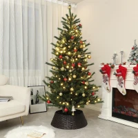 HOMCOM 6ft Prelit Artificial Christmas Tree with 1022 Tips, Warm White LED Lights, Steel Base, Hinged Xmas Tree, Auto Open(m-1)
