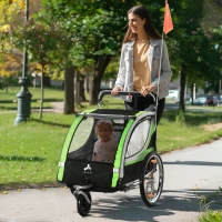 Aosom 2-in-1 Walk/Ride Child Baby Bike Trailer for Kids 2 Seater, High-Visibility Bike Stroller for Toddler Wagon, Weather-Strong Double Bicycle Trailer Accessory, Green(m-10)