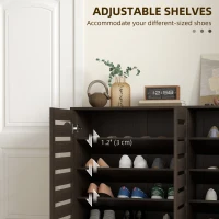 HOMCOM Narrow Shoe Cabinet with Slatted Doors, Adjustable Shelves for 20 Pairs of Shoes, Shoe Cabinet for Entryway, Dark Brown(m-6)