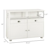 HOMCOM Sideboard Buffet Cabinet, Coffee Bar Cabinet, Kitchen Cabinet with Drawers, Large Tabletop, Crossbar Side Design, White(m-3)