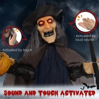 HOMCOM 6.2' Life Size Decoration Animatronic Witch w/ Broomstick Outdoor Halloween, Sound & Motion Activated w/ Light Up Eyes(m-6)