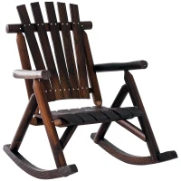 Outsunny Outdoor Wooden Rocking Chair, Single-Person Rustic Adirondack Rocker with Slatted Seat, High Backrest, Armrests for Patio, Garden and Porch, Brown(m-1)