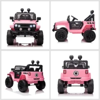 Aosom 12V Kids Ride On Truck with Parent Remote Control, Battery Powered Electric Car with Spring Suspension, Adjustable Speed, LED Lights and Horn, Pink(m-8)