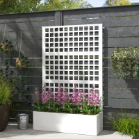 Outsunny Galvanized Raised Garden Bed Planter Box with Trellis for Climbing Plants, Vegetable, Vines, 43" x 16" x 70", White(m-8)