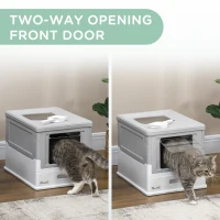 PawHut Fully Enclosed Cat Litter Box with Front Entry and Top Exit, Plastic, Gray & White(m-8)