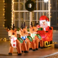 HOMCOM 10.5 ft Long Santa Claus on Sleigh with 3 Reindeer Lighted Christmas Inflatable, LED Outdoor Holiday Yard Blow Up Decoration(m-2)