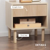 HOMCOM Set of 2 Bedroom Nightstands, Side Table with Storage Shelf and Drawer for Living Room, Bedroom, Natural Wood(m-6)