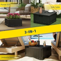 Outsunny 3-in-1 Outdoor Umbrella Base, Coffee End Table, Flower Box Planter, 175lbs Capacity Patio Umbrella Stand Table with Wheels and Handles, Black(m-4)