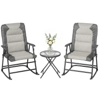 Outsunny 3-Piece Outdoor Foldable Rocking Chair Set, Light Grey(m-13)