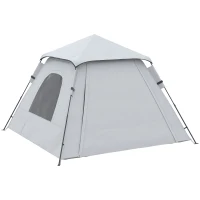 Outsunny 3-4 Person Automatic Camping Tent w/ Porch, Pop Up Tent, Portable Backpacking Shelter with Mesh Windows, Zipped Door, Floor, Hang Hook & Portable Carry Bag, Silver(m-11)