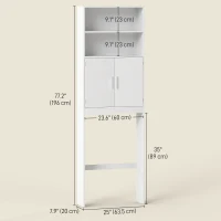 HOMCOM Over The Toilet Storage Shelf, Freestanding 4-Tier Bathroom Organizer with Adjustable Shelf and 2 Doors, White(m-3)