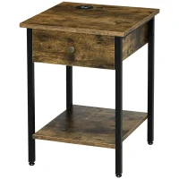 HOMCOM End Table with Wireless Charging Station, 2 USB Ports, Rustic Brown(m-1)