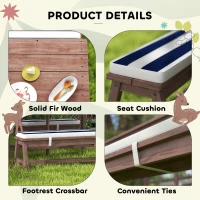 Qaba Outdoor Wooden Kids Picnic Table & Bench Set with Cushions and Umbrella, for Patio, Garden, Navy Blue(m-7)