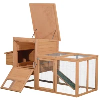 PawHut 75" Wooden Chicken Coop with Nesting Box, Outdoor Hen House with Removable Tray, Ramp, Run, Poultry Cage for Garden Backyard, Natural Wood(m-11)