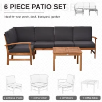 Outsunny 6 Piece L Shape Garden Sofa Set Solid Acacia Wood Garden Furniture Set with a Coffee Table for Yard and Bistro, Grey(m-7)