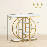 HOMCOM 39.4" Console Table with Storage Shelves, Industrial Sofa Table for Living Room, Hallway, White Marble Effect(m-3)