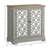 HOMCOM Farmhouse Sideboard Buffet Cabinet, Kitchen Storage Cabinet, Accent Cabinet with Double Glass Doors and Solid Wood Countertop for Kitchen, Living Room, Gray(m-3)