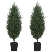 HOMCOM 4ft Artificial Christmas Tree Set of 2, UV Resistant Faux Cedar Tree with 291 PE Branch Tips and Pot, Green(m-11)