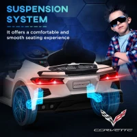 Qaba Chevrolet Corvette Licensed 12V Kids Electric Car with Parental Remote Control, Suspension System, Slow Start, White(m-7)