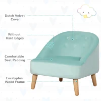 Qaba Kids Sofa Set, Toddler Chair, Sofa & Ottoman for Bedroom, Playroom, Children's Couch for 3-5 Years, Blue(m-7)