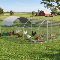 PawHut Large Chicken Coop Metal Chicken Run with Waterproof and Anti-UV Cover, Dome Shaped Walk-in Fence Cage Hen House for Outdoor and Yard Farm Use, 1" Tube Diameter, 9.2' x 18.7' x 6.5'(m-8)