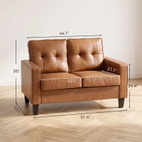 HOMCOM 51" Wide Loveseat with Armrest, 2-Seater Tufted PU Leather Double Sofa, Brown(m-3)