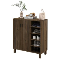 HOMCOM Shoe Storage with Double Doors and Open Shelves 17 Pair Shoe Storage Organizer for Entryway Hallway Walnut(m-11)