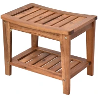 HOMCOM Acacia Wood Shower Bench Seat with Towel Shelf, 2-Tier Bathroom Spa Bathing Stool(m-1)